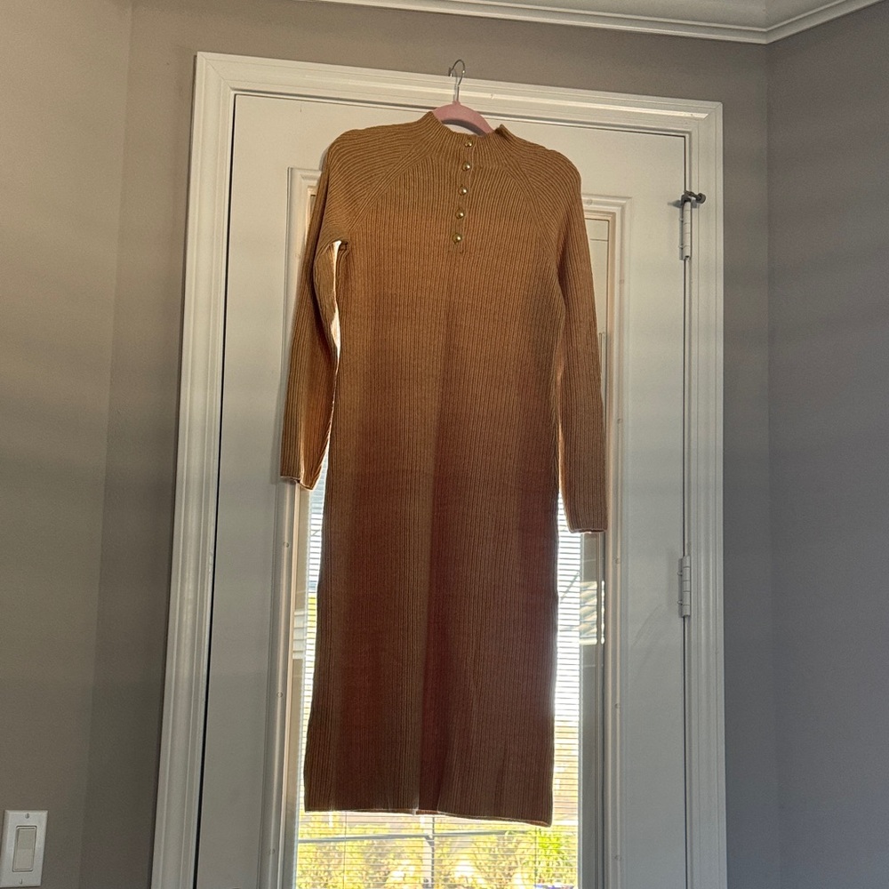 Talbots Warm Brown Long Sleeve Knit lightweight Stretchy Soft Sweater Dress - Picture 2 of 4